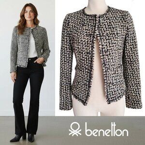 Boucle Tweed Jacket Clueless Chic Preppy Posh Academia Frayed Trim Cropped XS